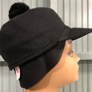 Vintage Black Fleece 6 7/8 USA Fleece Pom Winter Ski Hat Langenberg Made USA